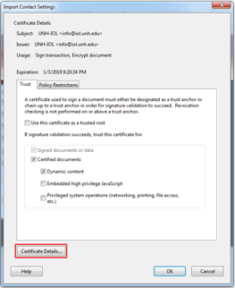 Adobe Reader Import Contact Settings Dialog