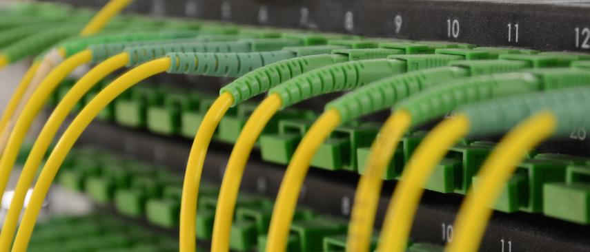 Cables plugged into a networking panel