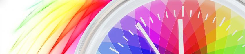 Clock illustration with a colorful background