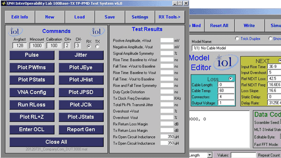 Screenshot of our 100BASE-TX TP-PMD testing software