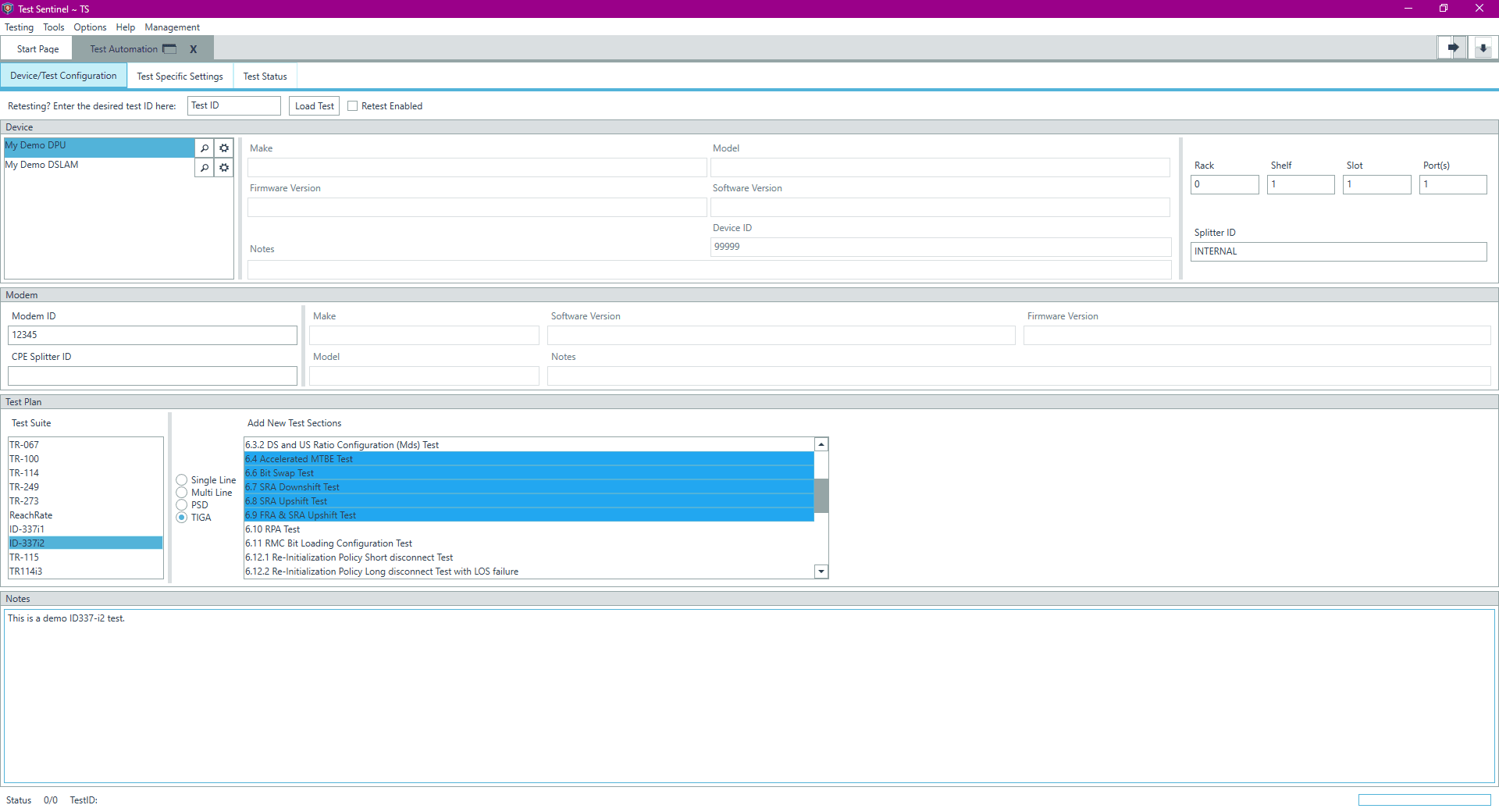 Gfast Test Setup